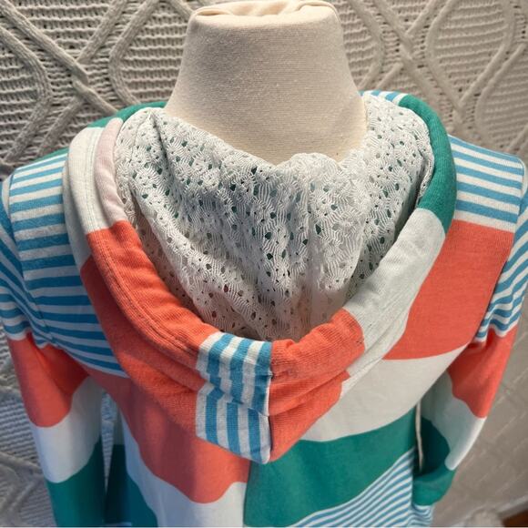 SELF ESTEEM | Multi colored Big Striped Color Block Long Sleeve Lace Hem Hoodie - Picture 4 of 9